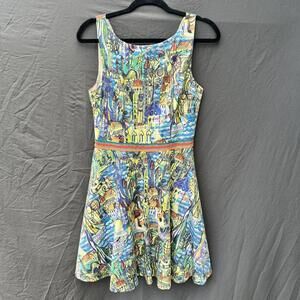 Weston Anthropologie Cityscape Multicolor Sleeveless MIDI Dress Size Medium
